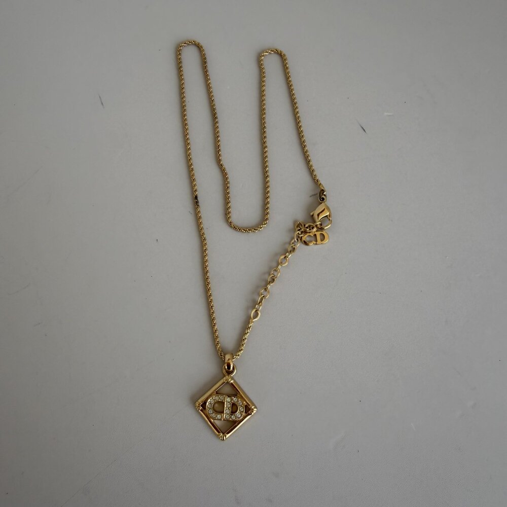 Christian Dior Rhombus CD Logo Pendant Necklace.